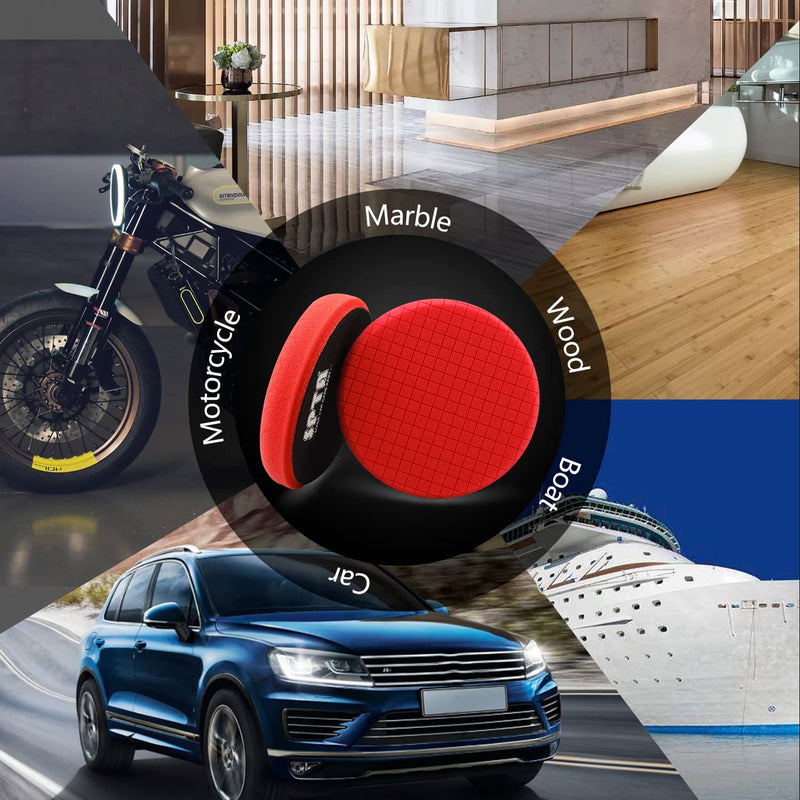 Red Finish Polishing Pads, Buffing Pads, SPTA 3Pcs 6.5 Inch Face for 6 Inch 150mm Backing Plate Compound Buffing Sponge Pads for Car Buffer Polisher Compounding, Polishing and Waxing -X00224R6B3 6.5inch 3Pcs Red T20 Buff and Wax