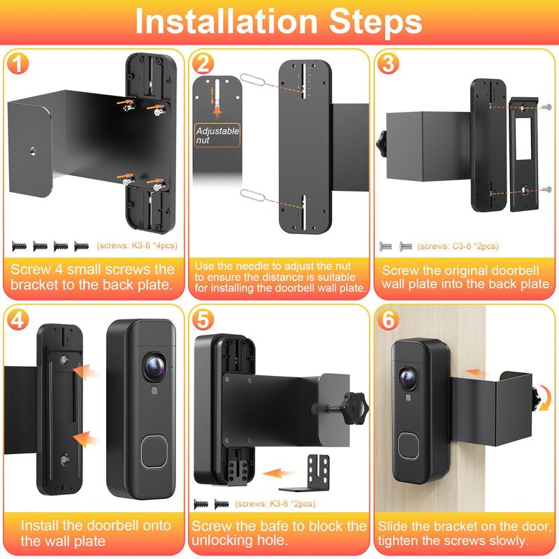 Anti-Theft Doorbell Mount Compatible with Blink Newest 2026 Battery Doorbell 2K+, No Drill Doorbell Camera Mount, Wireless Video Doorbell Mounting Bracket for Apartment Rental, Not for Security Door Black
