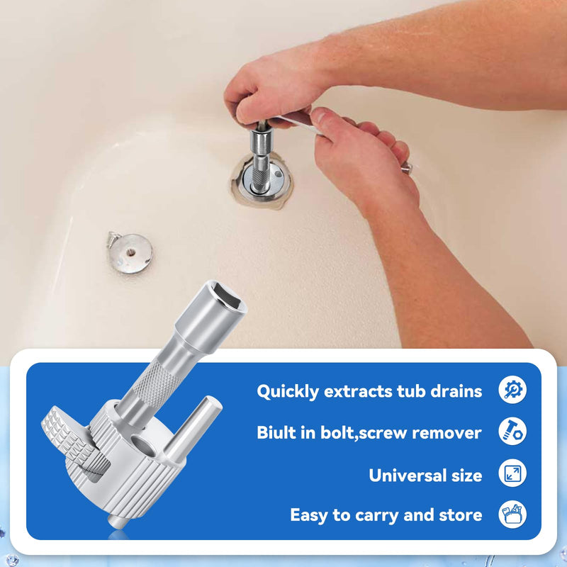 97258 Tub Drain Removal Tool for 3/8" Tub And Sinks Drain Extractor Tool - Easy Plumbing Repairs Drive Ratchet Wrench