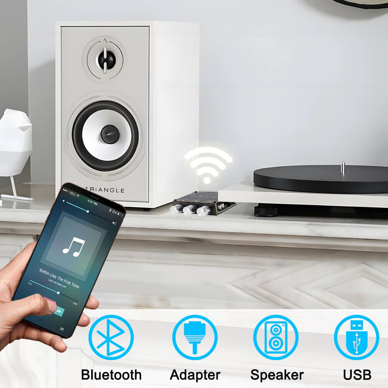 ZK-1002T Bluetooth Audio Amplifier Board,100W×2Power Amplifier,DC12-24V Bluetooth Audio Power Amplifier Board, Board with Treble and Bass Control,Supports AUX/Bluetooth ZK-1002T