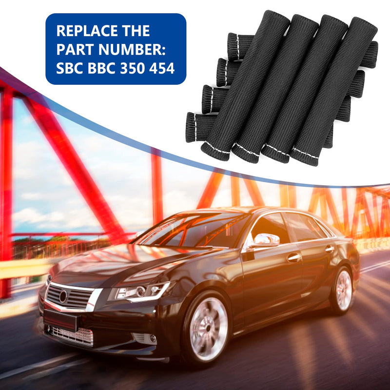 Spark Plug Wires Boots Heat Shields, 1500° Protector Covers Sleeves 6 Inch Automotive Spark Plugs Heat Shields Cover for SBC BBC 350 454 &16Pcs Stainless Steel Wire Ties (8 Pcs, Black)