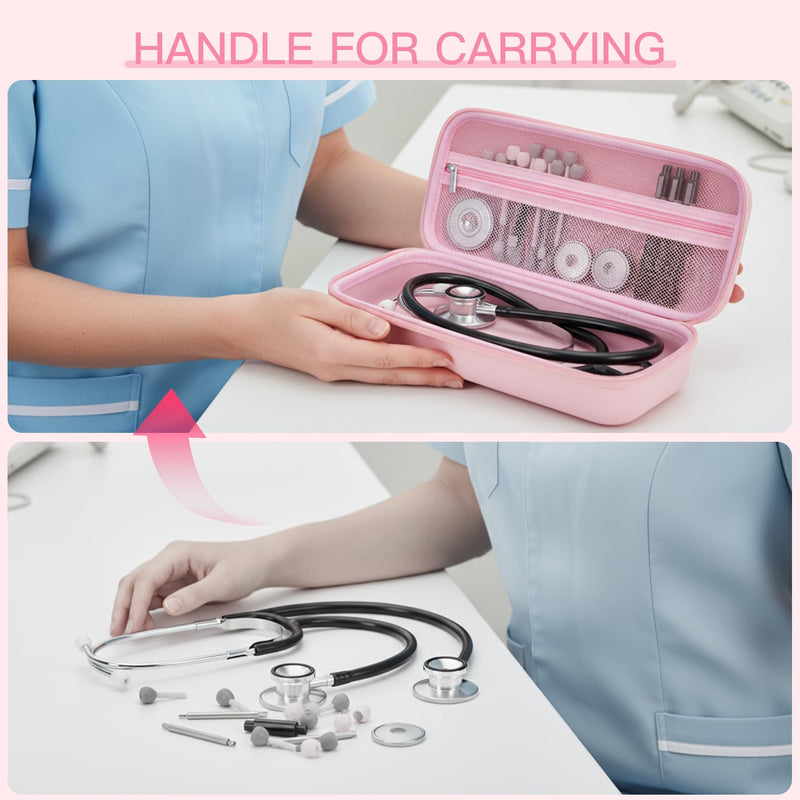 Stethoscope Case for 3M Littmann Classic III, Cardiology IV, Lightweight II S.E, MDF Instruments Stethoscopes, Hard Storage Case for Stethoscope Accessories, Nursing School Essentials - Pink