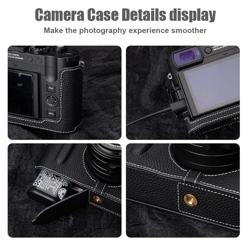 Q3 Vintage Genuine Leather Camera Case Handcrafted Half-Wrap Camera Protector Cover Bag For Leica Q3 (Black) Black
