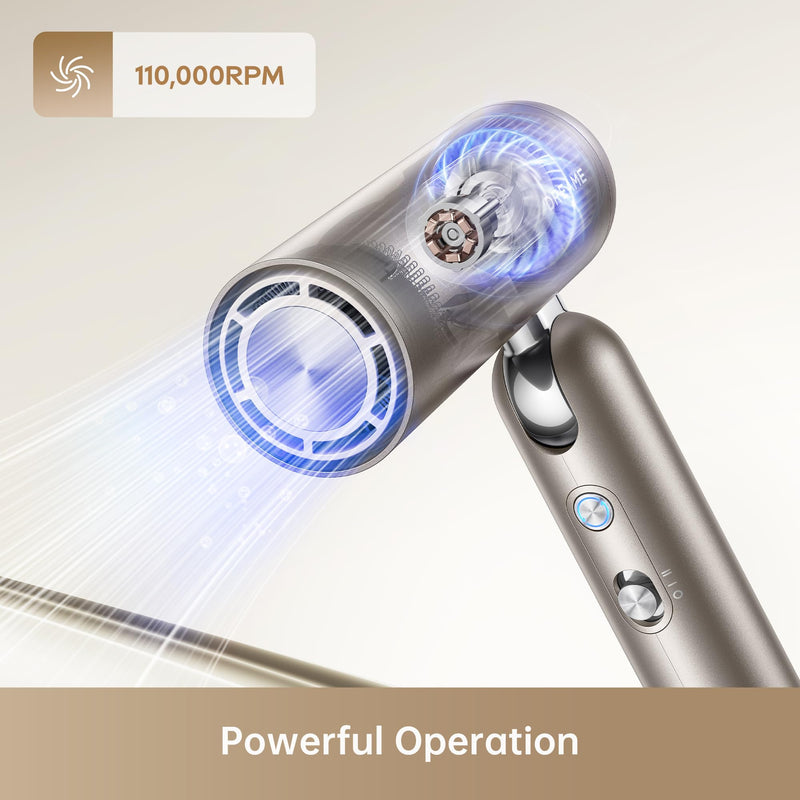  [AUSTRALIA] - DREAME Pocket High-Speed Hair Dryer, 110,000 RPM, 3 Foldable Forms, 300g | Anti-Frizz Nozzle, 300M Negative Ions, 40s NTC Fast Drying, 5 Temp Settings, <60dB Silent Tech Pocket-Gold
