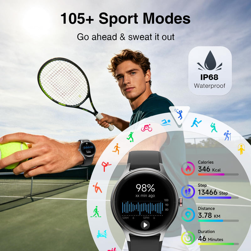 Fitpolo Smart Watch for Men Android & iPhone (2 Bands Jet Black) | 1.57" HD Display, Bluetooth Call/Answer, IP68 Waterproof, Heart Rate/SpO2/Sleep Monitor, Built-In AI Voice, 105+ Sports Modes