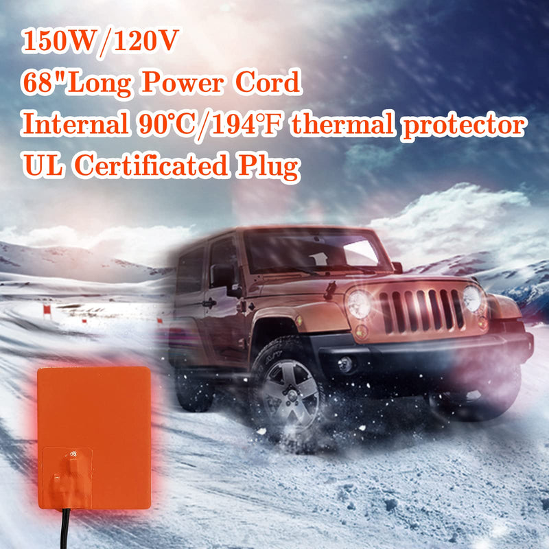 2PCS Engine Block Heater Oil Pan Heater Pad with Thermostat 120V 150W 4 X 5 Inch 3M Self-Adhesive Metal Surface Dipstick Engine Block Silicone Heating Pad with 68 Inch Long Power Cord