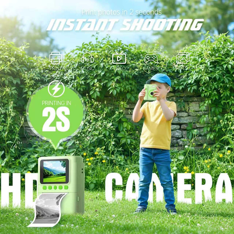 Mason & Friends Kids Print Camera Gift Set, 1080P Video, 16X Digital Zoom, Easy-to-Use Design for Boys and Girls Ages 3-12 Green