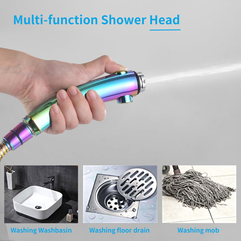 KAIYING Drill-Free High Pressure Handheld Shower Head with ON/OFF Switch, 3 Spray Modes - Polished Finish, Shower Head (Radiant Rainbow) + Bracket + Hose Radiant Rainbow