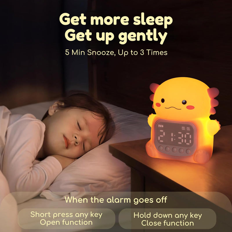 Yiliaw Axolotl Alarm Clock with Night Light for Kids, 7 RGB Color Cute Alarm Clocks for Bedrooms Ok to Wake Clocks, Silicone Animal Tabletop Lamp for Teen Girls Boys