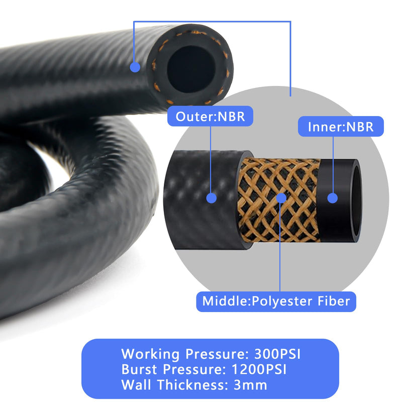 Fuel Line Hose 1/8" ID 20FT With 5PCS Clamps, High Performance 300PSI, Push Lock Reinforced NBR Rubber Automotive Fuel Line For Lawn Mowers/Cultivator/ATV's Tractors And Other Small Engine Equipment 1/8"-20FT