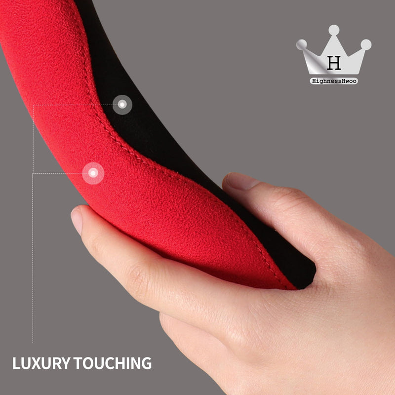 Luxury Suede Steering Wheel Cover for Cars, Soft Leather Padded Wheels Cover for Sedan, SUV, Thin Car Handle Cover, Universal Fit, Anti Slip, 14.75-15.15in, Orange Orange+Black Standard Size[14.75-15.15"](37.5-38.5cm)