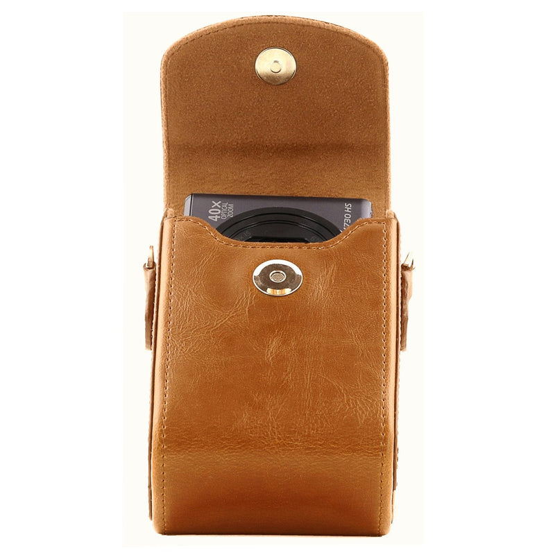 MegaGear Canon PowerShot SX740 HS, SX730 HS Leather Camera Case with Strap - Light Brown