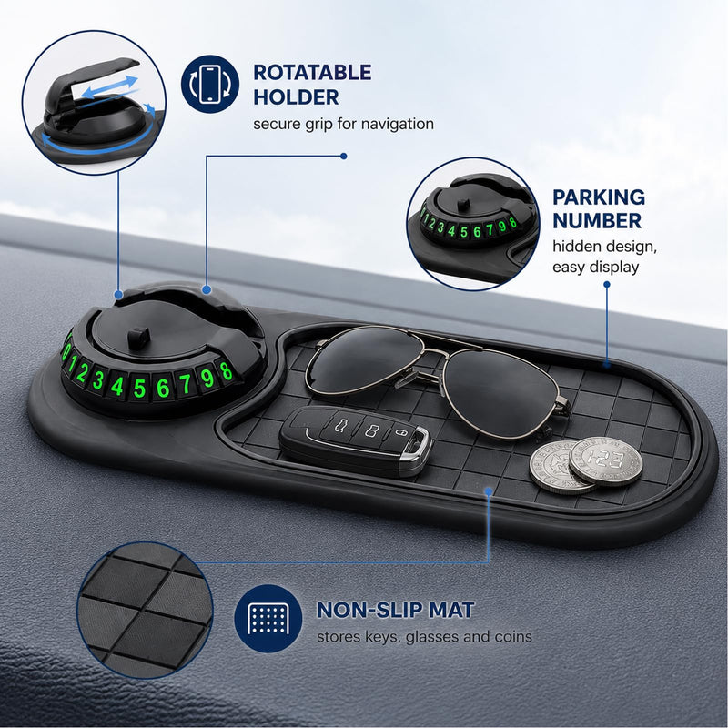 Anti Slip Mat for Car Dashboard,Dash Mat,Multi-Functional Support Anti-Slip Pad,3 in 1 Dashboard Grip Pads for Phones,Support Anti Slip Pad for Phones Sunglasses Keys Gadgets(Gray + Black)