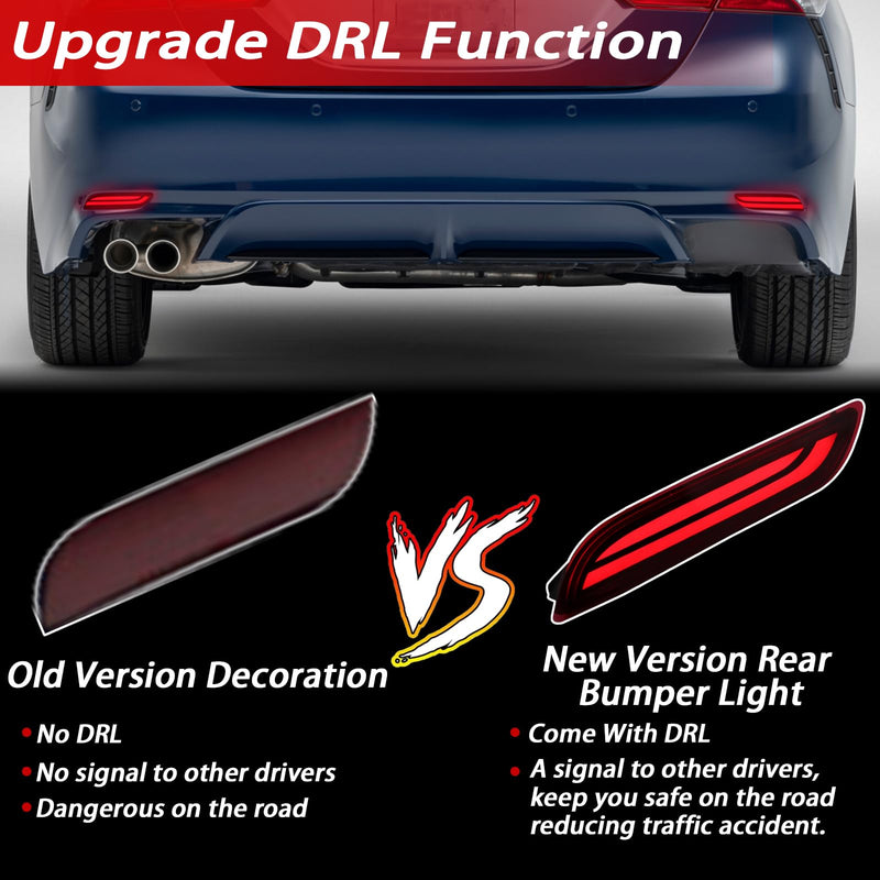  [AUSTRALIA] - Full LED Rear Bumper Reflector Lights Compatible with 2018-2023 Toyota Camry Function as DRL Brake light Turn Signal Fog Lamps (Red) Red
