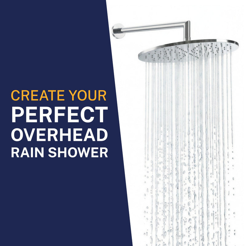 HammerHead Showers® Solid Metal 16 Inch Extended Shower Arm and Flange with Set Screw, Long Shower Arm, Extends Rain Shower Overhead, Wall-Mounted Rain Shower Arm, Chrome
