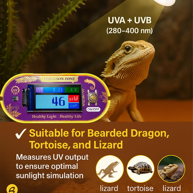 Reptile UVB UVA Light Meter for Bearded Dragon Tank Accessories, Portable Light Meter & Radiation Detector for Reptiles, Test Light and Sunlight Wavelength Meter with CR2032 Battery Light Yellow