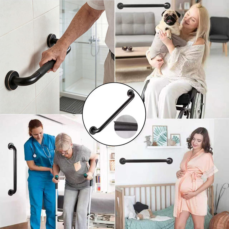 16" Shower Grab Bar, Oil Rubbed Bronze Finish, Stainless Steel Bathroom Safety Bar with Non-Slip Knurled Handle, Heavy Duty Handrail for Elderly or Disabled (1" Diameter) 16
