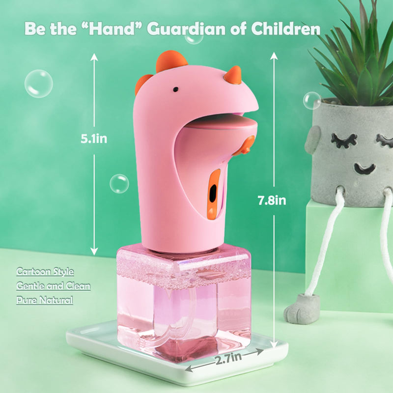 Automatic Foam Soap Dispenser - IPX6 Waterproof Cute Dinosaur Foaming Smart Hand Soap Dispenser for Bathroom（Pink） Pink
