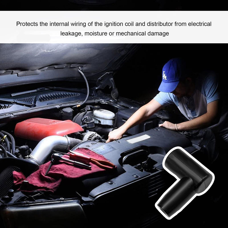 8 PCS Spark Plug Boot Terminal Kit, 90 Degree Distributor Ignition Boots Spark Plug Coil Terminals, Heat-Resistant Silicone Ignition Wire Boot Terminal Kit Fits 6-10mm Wires