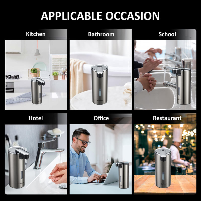 Automatic Soap Dispenser, Automatic Liquid Soap Dispenser Touchless, 12oz/340ml, 3-Level Adjustable, Battery Operated, Water-Resistant for Bathroom, Kitchen, and School, Clog-Free, Stainless Steel Chromed & Stainless Steel