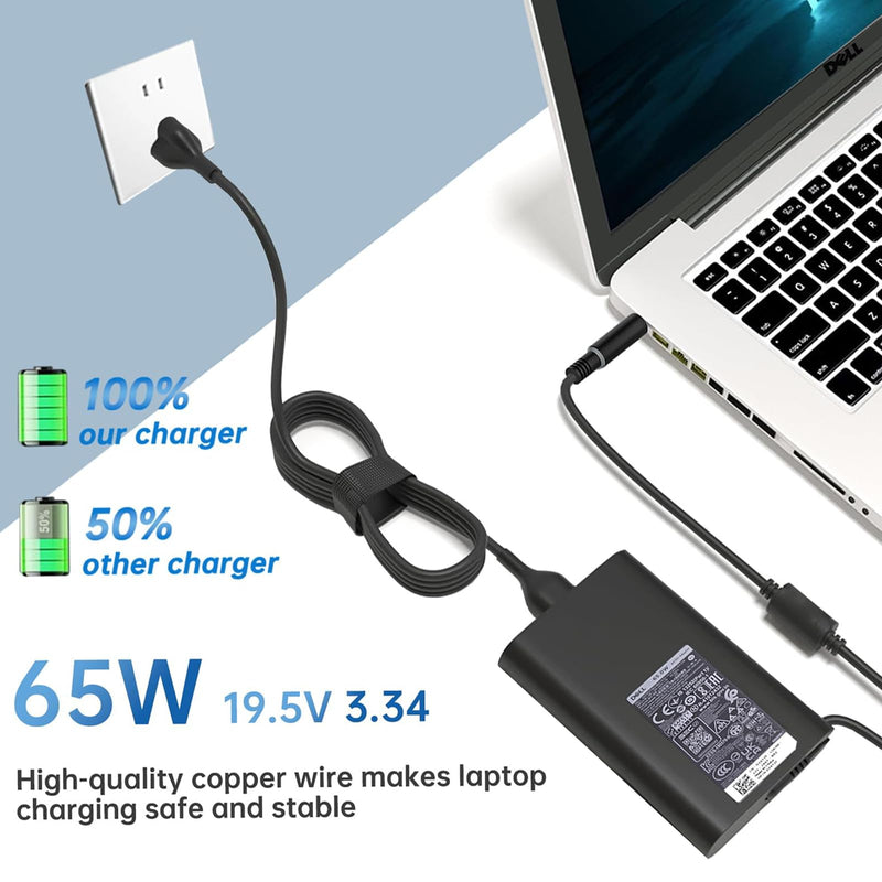 65W Watt 7.4mm fit for Dell Latitude Laptop Charger 5400 5480 5490 5500 5580 5590 7280 7290 7480 7490 E5470 E6420 E6430 E6540 LA65NM130 AC Adapter (Power Supply) with Power Cord