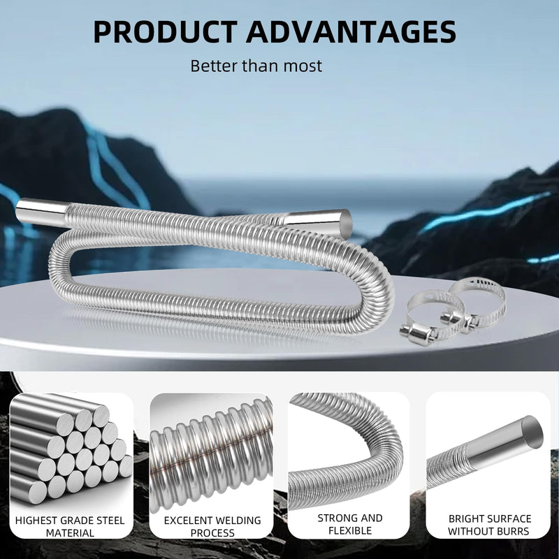 1 inch Stainless Steel Exhaust Hose, 59" Flexible Exhaust Pipe,Diesel Heater Flexible Exhaust Tubing with 2 Hose Clamps Generator Exhaust Hose Parking Air Heater Fuel Tank Diesel Gas 59in/150cm