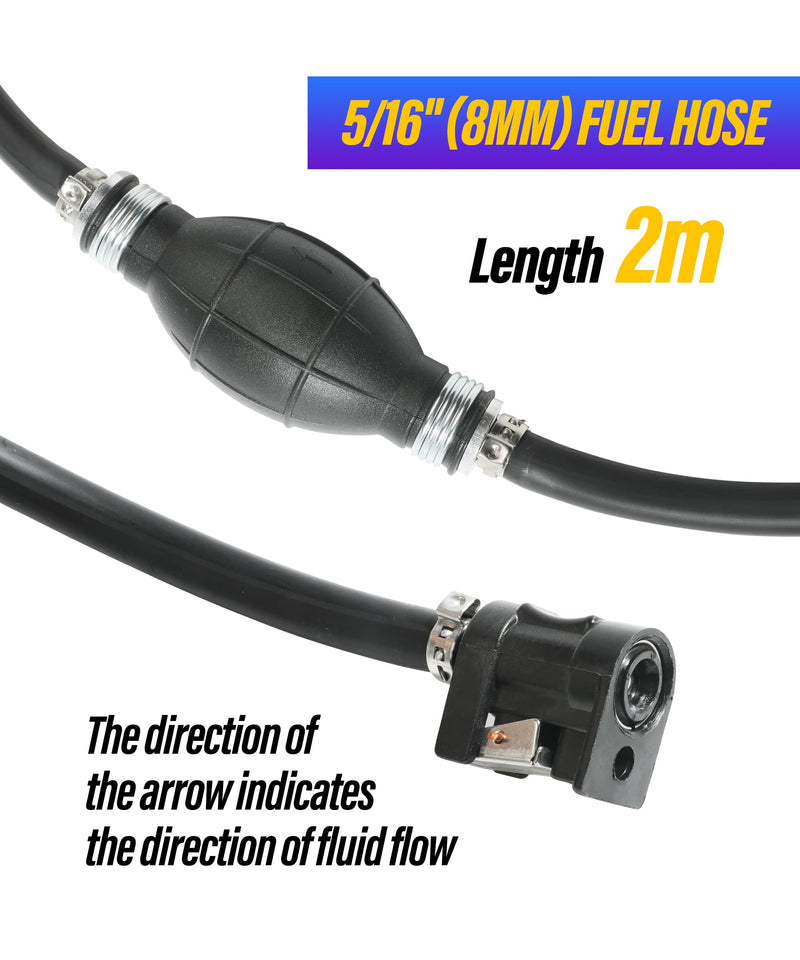 6FT Boat Motor Fuel Line Hose with Primer Bulb Steel Hose Clamps,Universal ID 5/16" Boat Fuel Line Assembly Kit,Compatible with Outboard RVs Tractors Caravans Boats Fuel Line