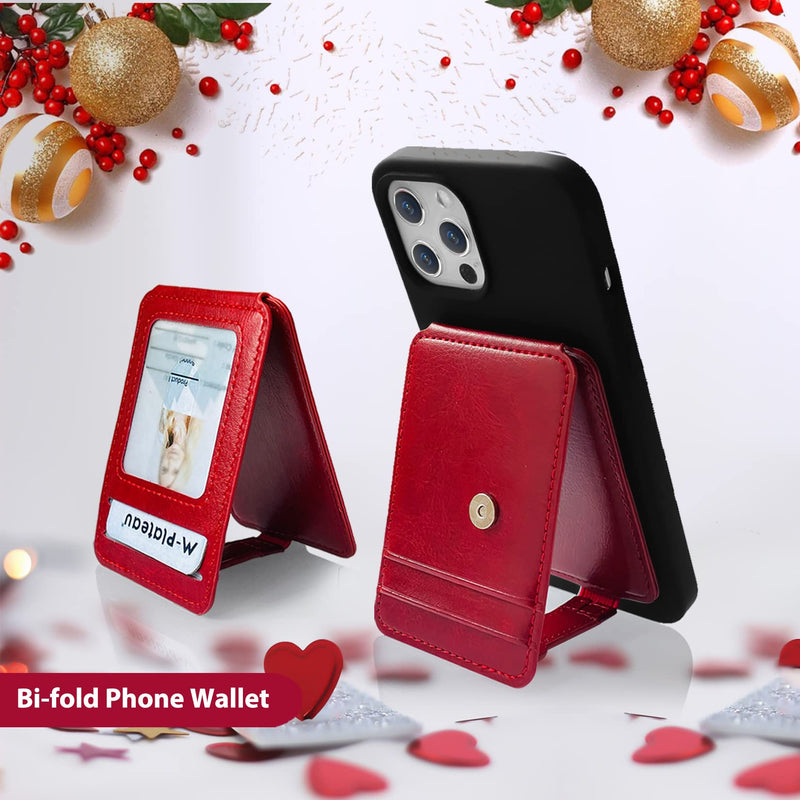 M-Plateau Phone Card Holder, Wallets With Elastic Magnetic Closure, Slim Card Holder For Phone Case With 3M Stickers For iPhone 14 Case and Most Smartphone (Red) Red