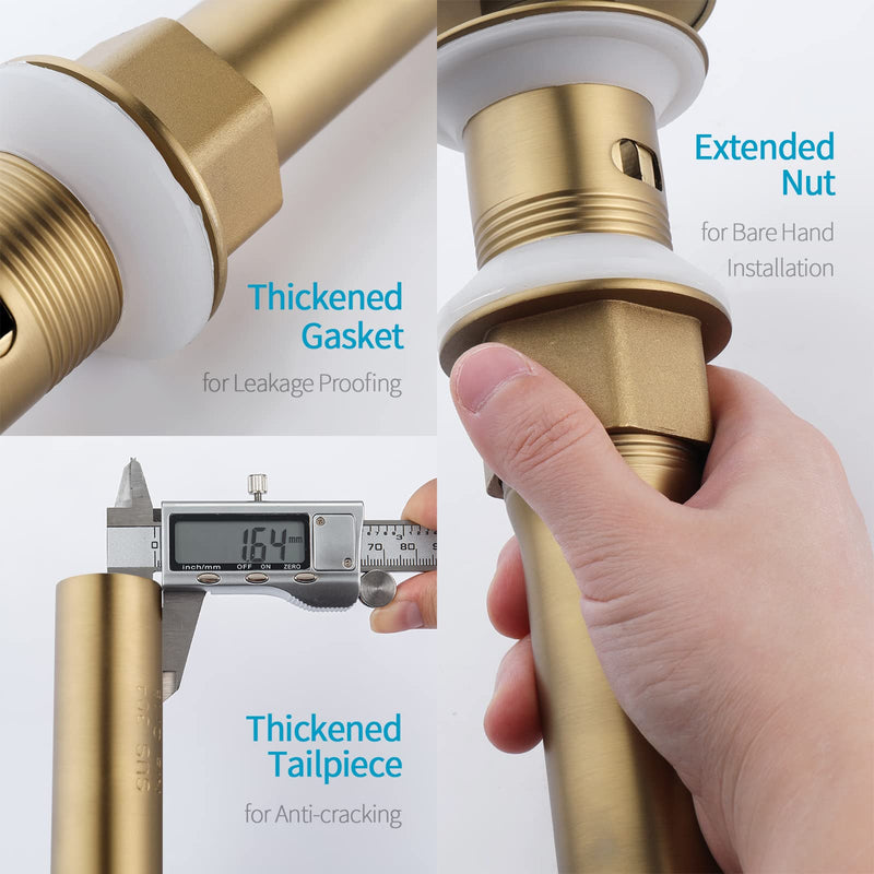 KAIYING Pop Up Drain, Bathroom Sink Drain Stopper with Overflow, Vessel Sink Drain Assembly with Detachable Basket Stopper, Anti-Explosion and Anti-Clogging Drain Strainer (Brushed Brass) Brushed Brass
