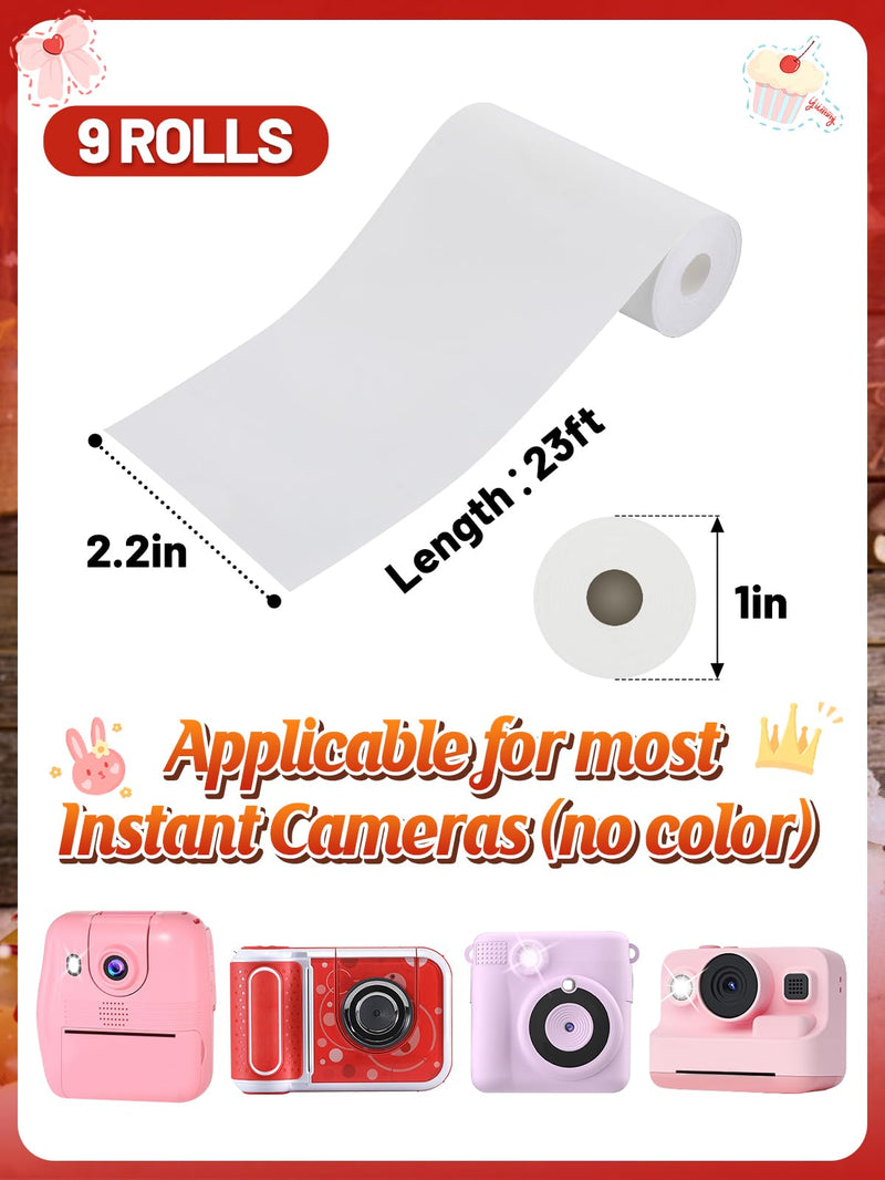 9 Pack Kids Camera Paper Roll Refill - HD Instant Print Thermal Photo Printer Paper for Most Cameras, Birthday Holiday Gifts for Children 9