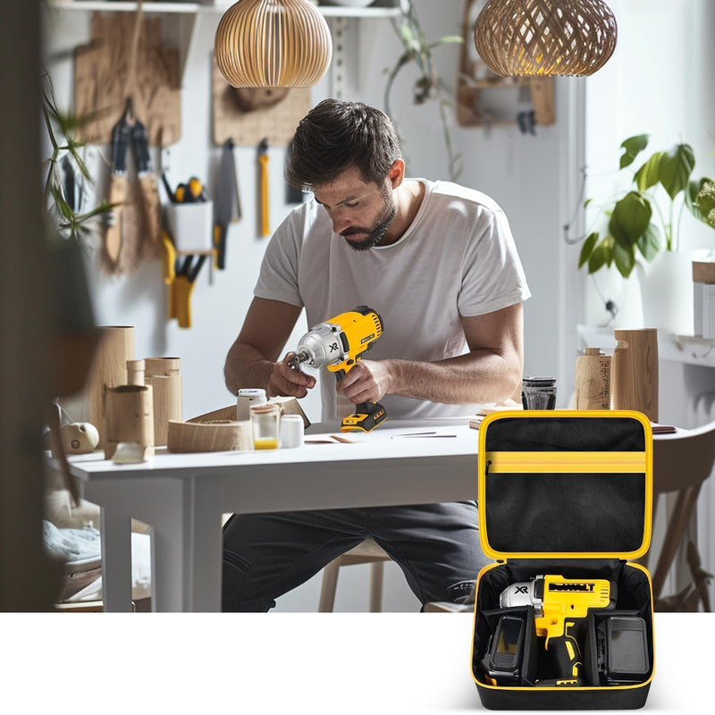 Impact Driver Bag Case Compatible with DEWALT 20V MAX XR DCF787D1 DCF845B DCF900B DCF961B DCF891B DCF899B DCF900P1 Cordless Wrench Kit, Carring Holder Fits for Ryobi Impact Gun(Box Only)-Yellow Zipper Black yellow zipper