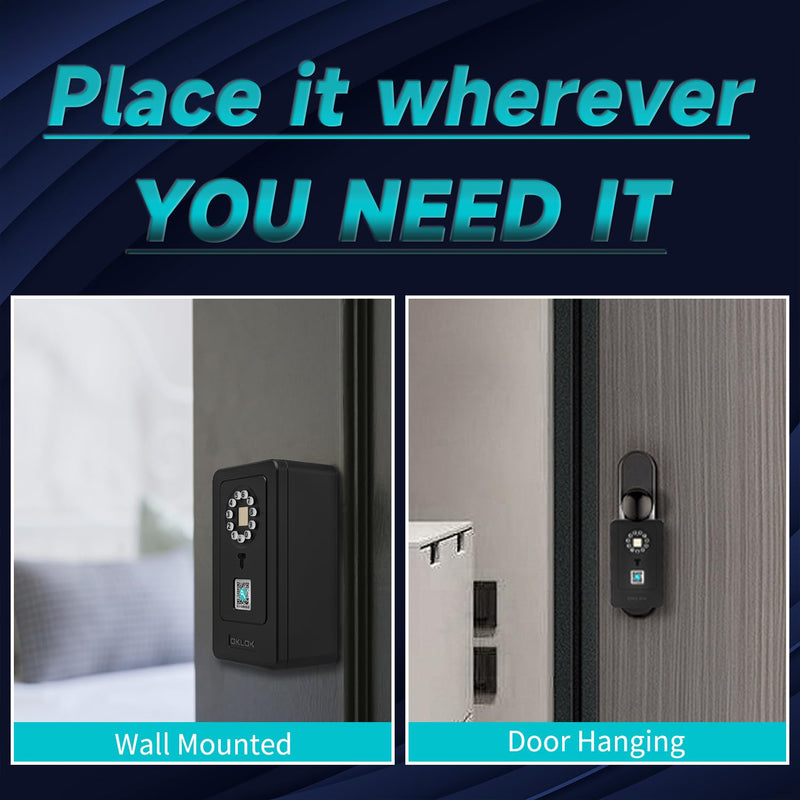 SFW New Smart Lock Boxes, Fingerprint Key Box Bluetooth Key Box with App Control & Passcode, Waterproof Wall Mounted & Door Hanging Security Lock Box (Fingerprint Unlock) Fingerprint Unlock
