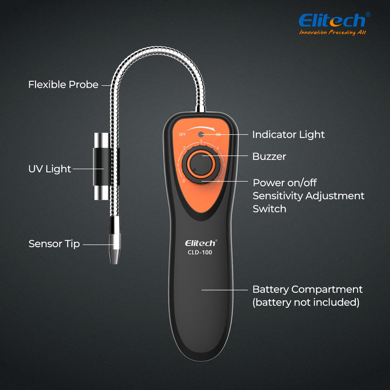Elitech Refrigerant Leak Detector, CLD-100 Freon Leak Detector Car HVAC Halogen Refrigerant Leak Detector CFCs HCFCs HFCs CLD-100-UV