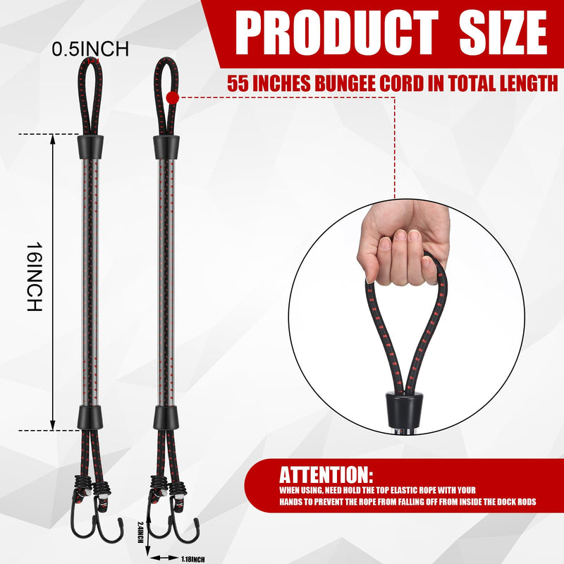 Tandefio 2 Pcs Dock Rods for Boat Docking Pole 16 Inch Docking Sticks for Boats Mooring Bungee Lines with Hook, Speedboat Accessories for Men Gifts Red Black