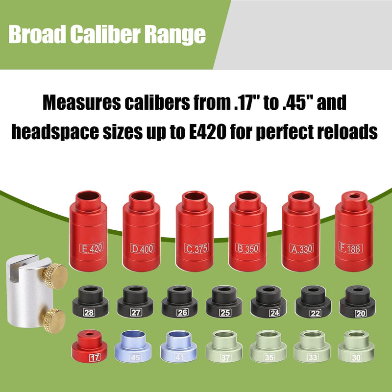 Bullet & Headspace Gauge Comparator Kit 【14 Inserts & 6 Bushings】, Precision Reloading Gauge Tool with Tin Box, Durable Comparator Equipment for Caliper Measurement and Consistent Headspace Setup