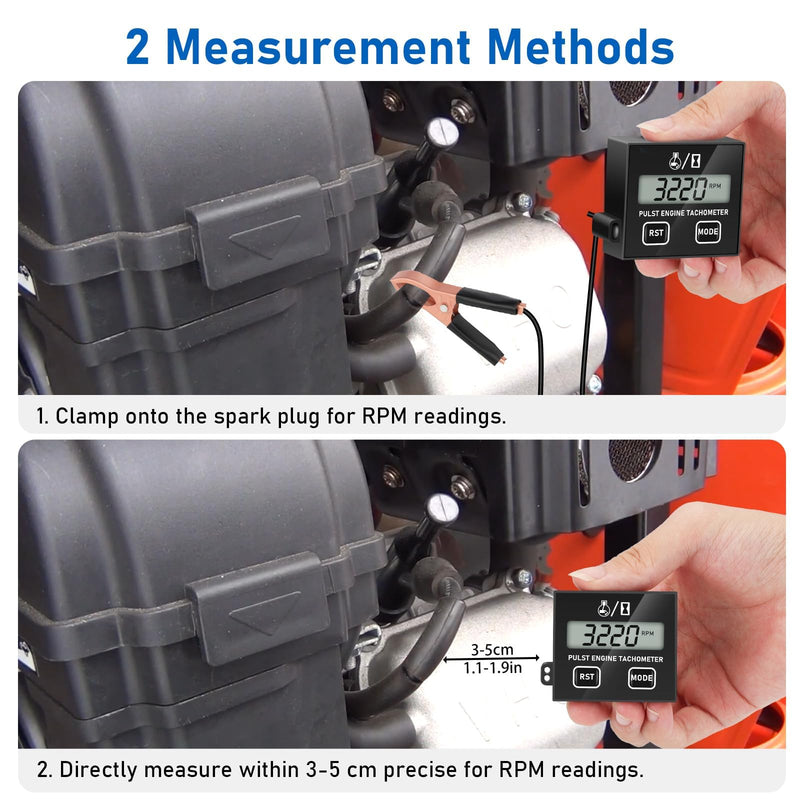Linkstyle Small Engine Tachometer, Digital Tachometer Tach Gauge Reset Function Equipped with Clip, Inductive Hour Meter for 2 Stroke 4 Stroke Small Engine for Cropper Generator Lawn Mower RV Black+RST+MODE