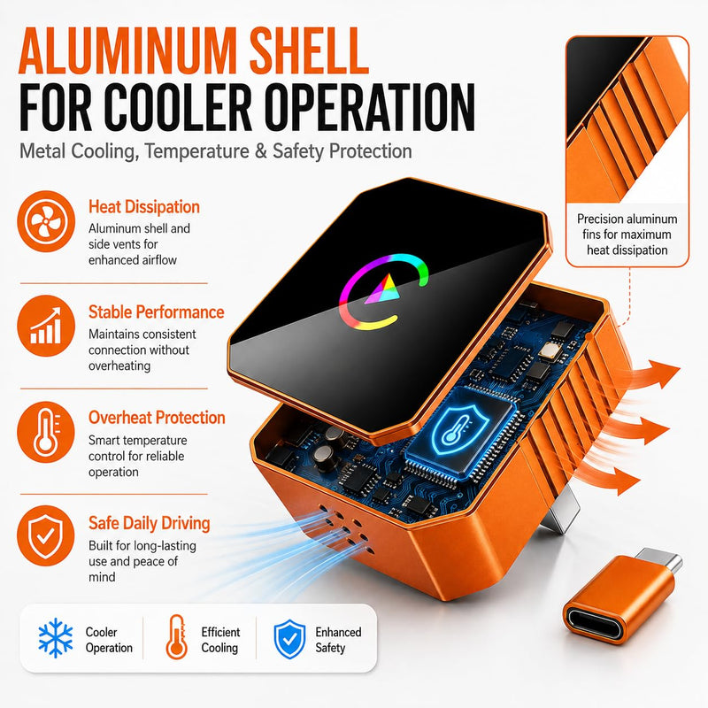 2026 Wireless CarPlay & Android Auto Adapter, 2-in-1, Dual-Band WiFi Fast auto-Connect, Vented Cooling and Plug-and-Play Setup for Vehicles with Factory-Wired CarPlay or Android Auto.Orange | Fast auto-connect, vented cooling and plug-and-play setup fo...