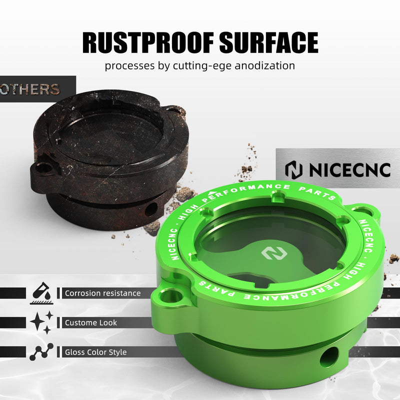 NICECNC Clear Oil Filter Cap Compatible with Kawasaki KLR650 1987-2024, Anodization, 6061-T6 Billet Aluminum, CNC-machined, Green