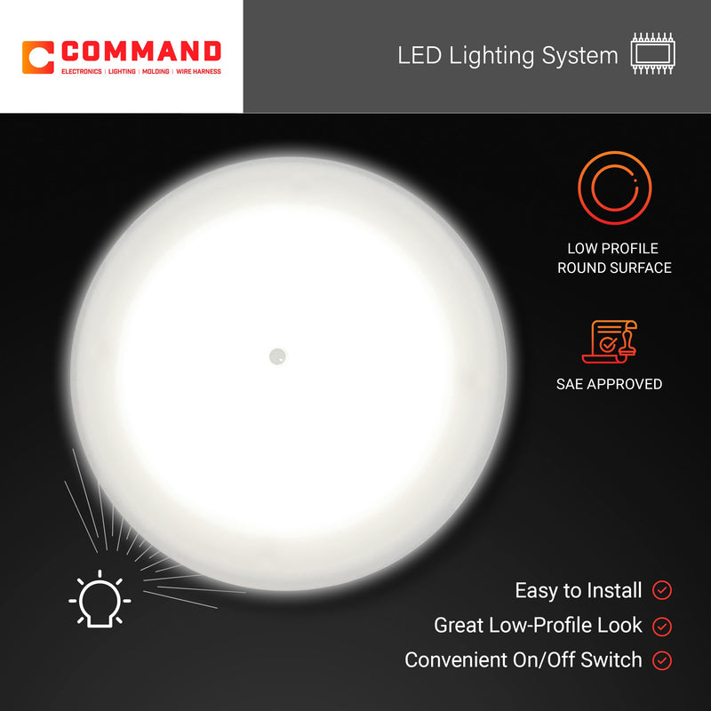 Command Electronics OEM 12V LED RV Low Profile Surface Mount Ceiling Light with Switch – Made in USA – 4.5" Diameter – 5-Pack 5 Pack