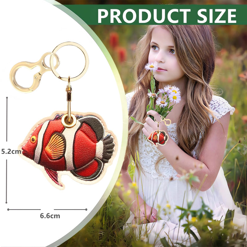 BORKUANA PU Leather Keychain holder Protective Case Compatible with AirTag | Cute Drop-proof Cover with Keyring,Anti-Scratch Finder GPS Tracker Case for Wallet Keys,bag,Backpack,Pets,Luggage,Fish Fish 5