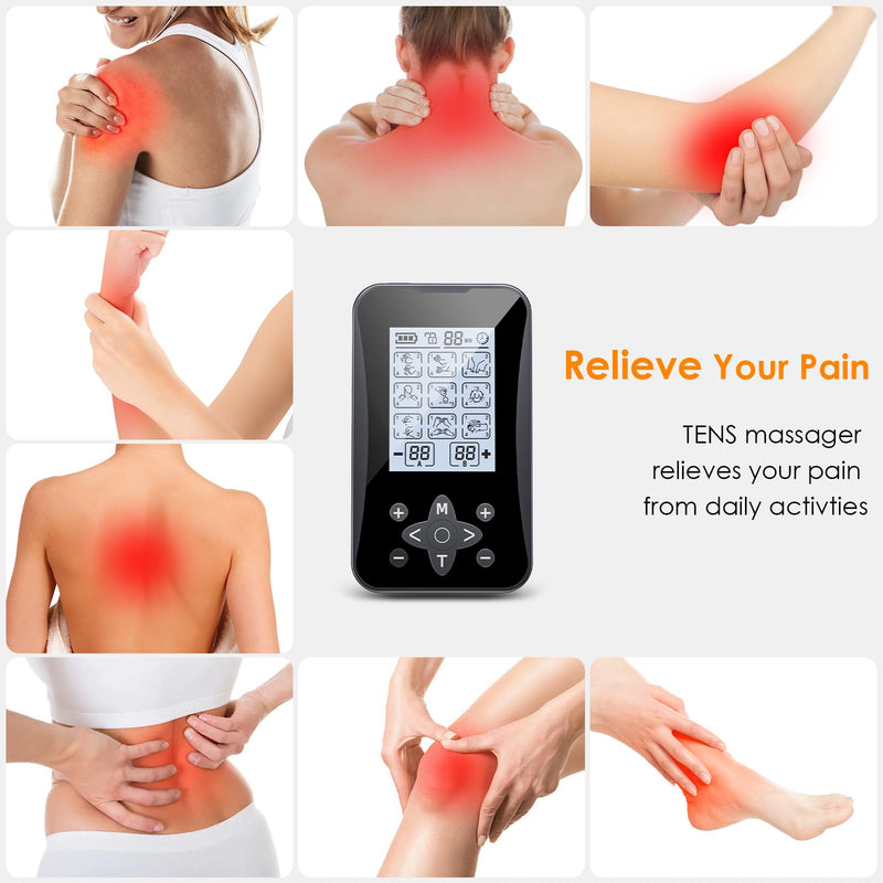 TENS Unit Muscle Stimulator 36 Modes, Rechargeable Dual Channel TENS Machine for Pain Relif Muscle Massager with 12 Premium Electrode Pads and Dust-Proof Storage Bag MH-1088