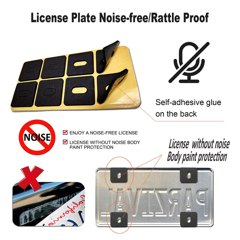Aootf Black Anti Theft License Plate Screws- Stainless Steel Rustproof Security Bolts Fasteners for Front Rear Car Tag Mount- M6 (1/4") Locking Hardware, with Matte Caps Inserts Nuts, Rattle Proof Pad Black Screws-8