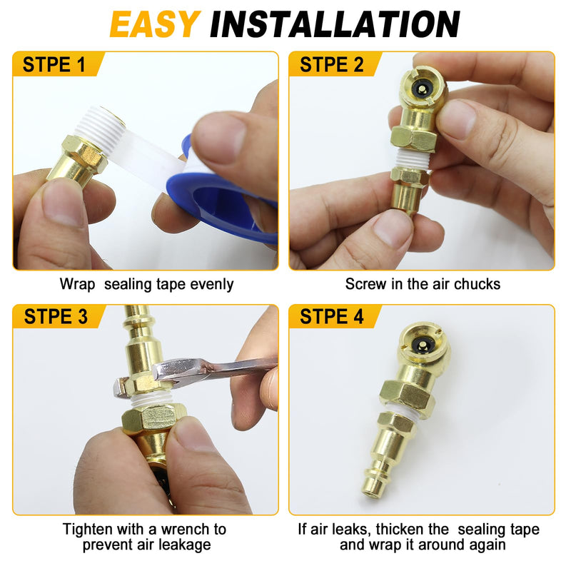 2 Pack Excellent Ball Foot Air Chuck Set, Portable Tire Chuck, 1/4" NPT Closed Flow Tire Inflator Nozzle with Quick Connect, for Air Compressor Attachments, Tire Inflator Gauge