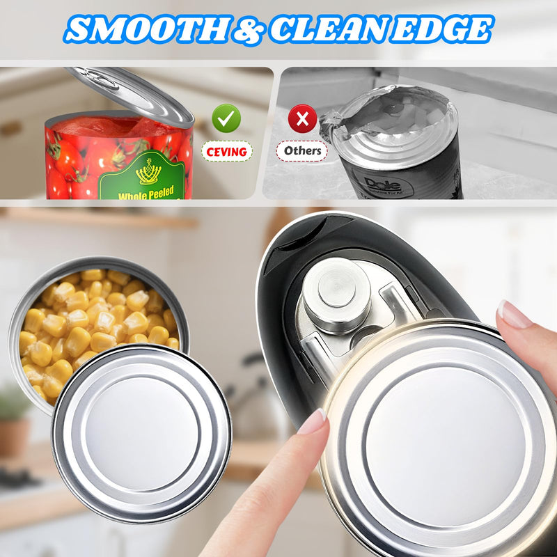 USB Rechargeable Electric Can Opener - Battery Operated, One Touch Auto Operation, Magnetic Lid Holder & Smooth Edge Cutting, Cordless & Hands Free Tin Opener for Seniors, Works with All Standard Cans Black