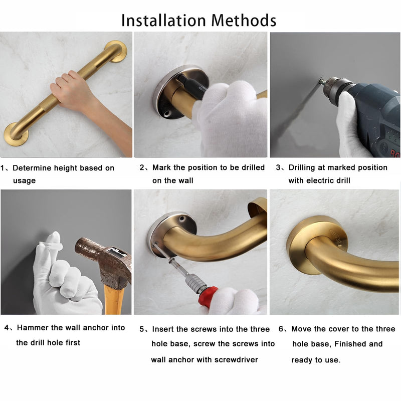 Shower Grab Bar, 2 Pack 16 Inch Gold Bathroom Grab Bar, 1.25" Diameter 304 Stainless Steel Anti-Slip Grab Bars for Bathtubs and Showers, Handicap Shower Grab Bar for Seniors Elderly