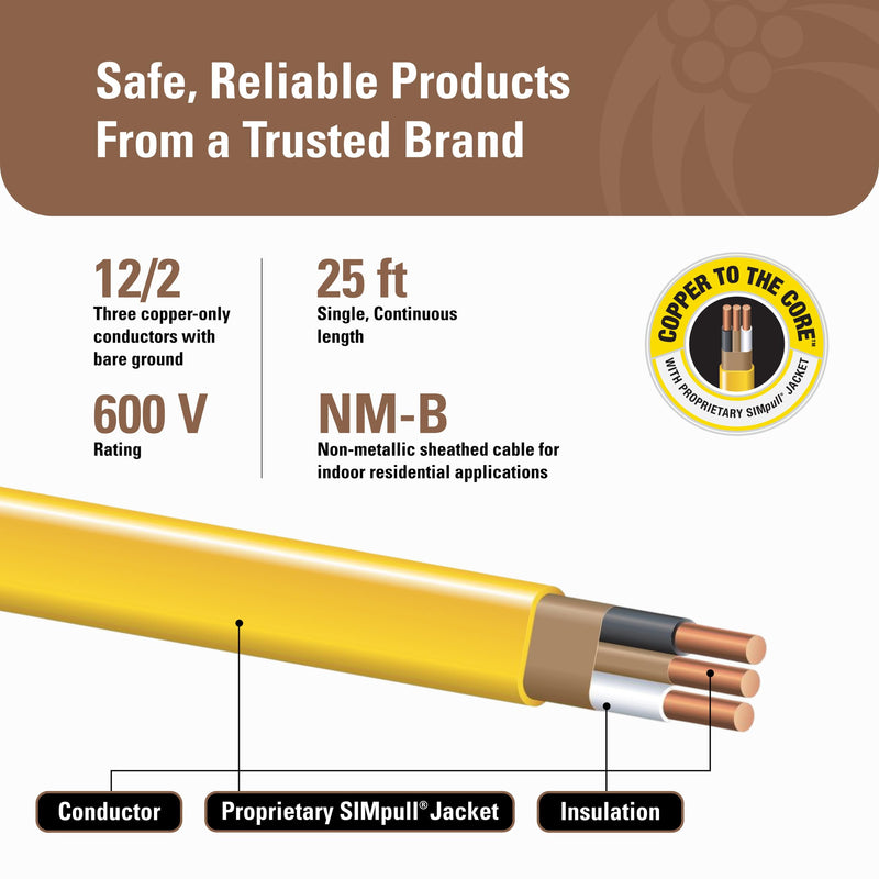 Southwire Romex SIMpull™ 25 ft. 12/2 Solid CU NM-B W/G Wire, 28828221