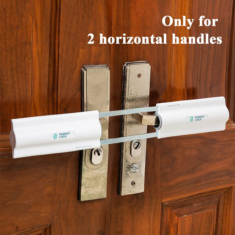 French Patio Door Security Lock for Straight Double Hinged Swing Door Levers, Only Works with 2 Horizontal Handles, No Key Required