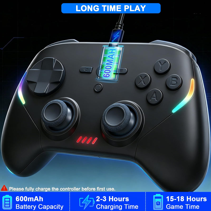 Wireless Gaming Controller for Android/iPhone/iPad/iOS/Tablet/Windows PC/Switch 2, Bluetooth Mobile Phone Gamepad with Hall Joysticks/Hall Triggers/RGB Lights/Vibration/Six-Axis Gyro/Xbox Cloud Game Black