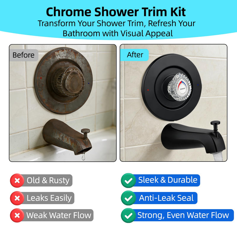 Shower Trim Kit and Tub Spout, Compatible with Moen T470 Chateau Shower Trim kit, for Moen 1225 Trim Kit, Includes Escutcheon, Tubes, Shower handle and Screws (Matte Black) Matte Black