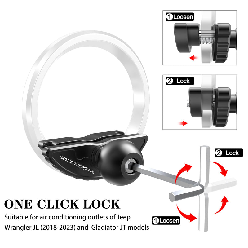 Upgraded Vent Aluminum Phone Mount for Jeep Wrangler JL & Gladiator JT (2018-2023) & Sahara, Car Vent Phone Holder with 360° Rotation Full Metal Arm 20x Super Strong Phone Stand for all Smartphones Jeep Wrangler Vent Phone Mount (2018-2023)